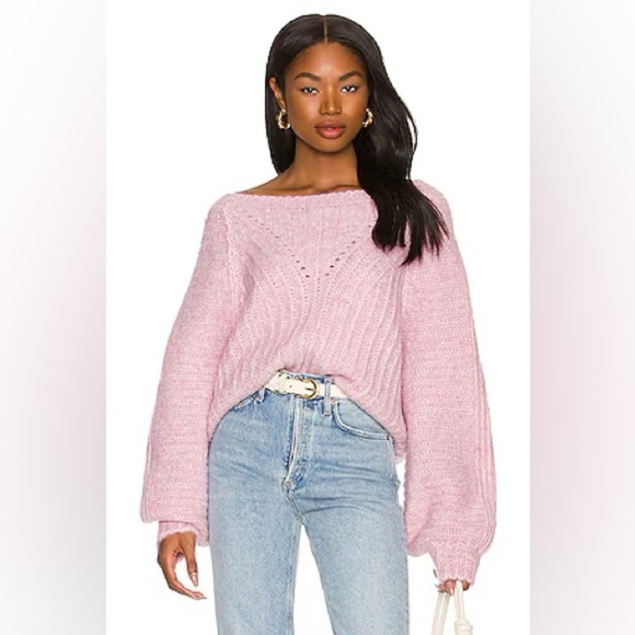 Free People Carter Sweater Women's XS Pink Moonlit Orchid Oversized Balloon Knit - Picture 1 of 13